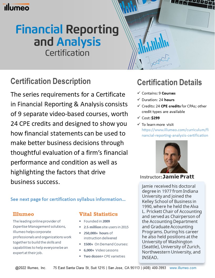  Financial Reporting and Analysis Certification Flyer
