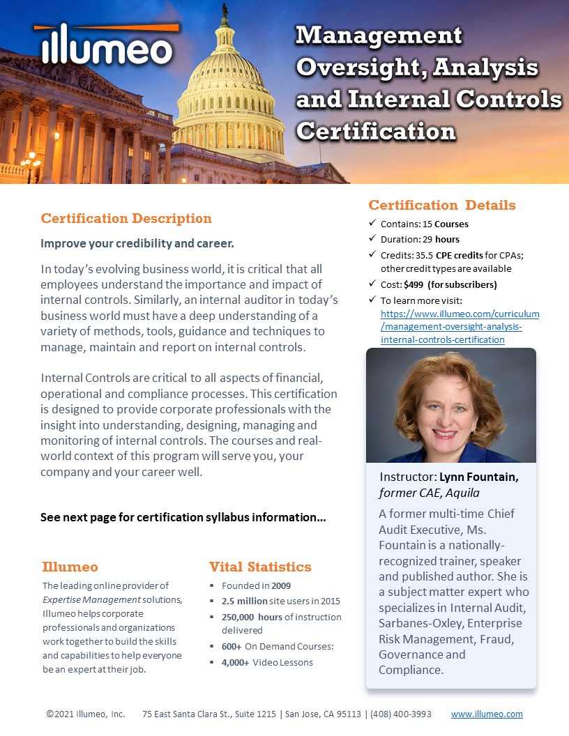 Management Oversight, Analysis and Internal Controls Certification Flyer